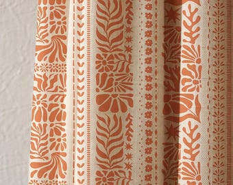 Terracotta Linen Curtain Panel, Botanical Stripe, Boho Scandinavian Style