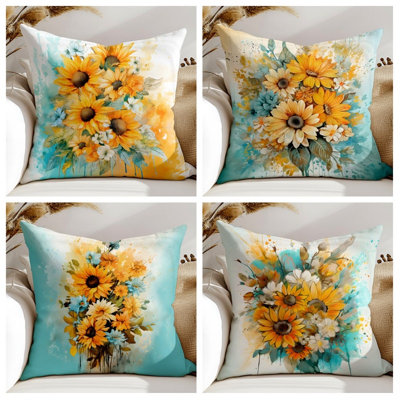 Set of 4 Sunflower Design Lumbar Pillow Covers main image 1