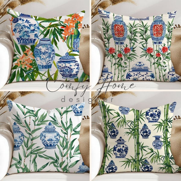 Chinoiserie Pillow Cover, Chinese Cushion, Unique Asian Style Decor, Throw Pillow Cover, Blue and White, Hamptons Style, Gift Ideas