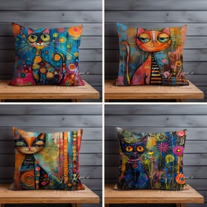 Funda de almohada abstracta, estampado animal, regalo para amantes de las mascotas, almohada de tiro de diseñador con estampado de gatos, funda de almohada de tiro lindo, funda de cojín de amor de gato