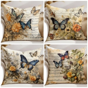 Butterfly Pillow Cover, Decorative Throw Pillow, Spring Home Decor, Flowers And Butterflies Designer , Housewarming Gift, Vintage Decor
