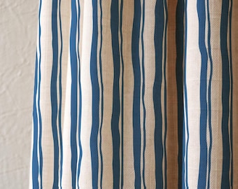 Blue Ticking Stripe Linen Curtain Panel, Coastal Farmhouse Style