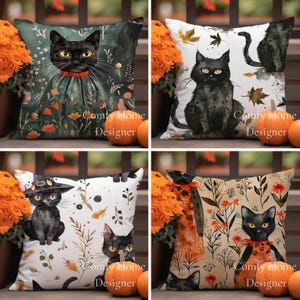 Funda de almohada con estampado de otoño, estampado animal, regalo para amantes de las mascotas, funda de almohada de diseño con estampado de gatos, funda de almohada bonita, funda de cojín con diseño de gato