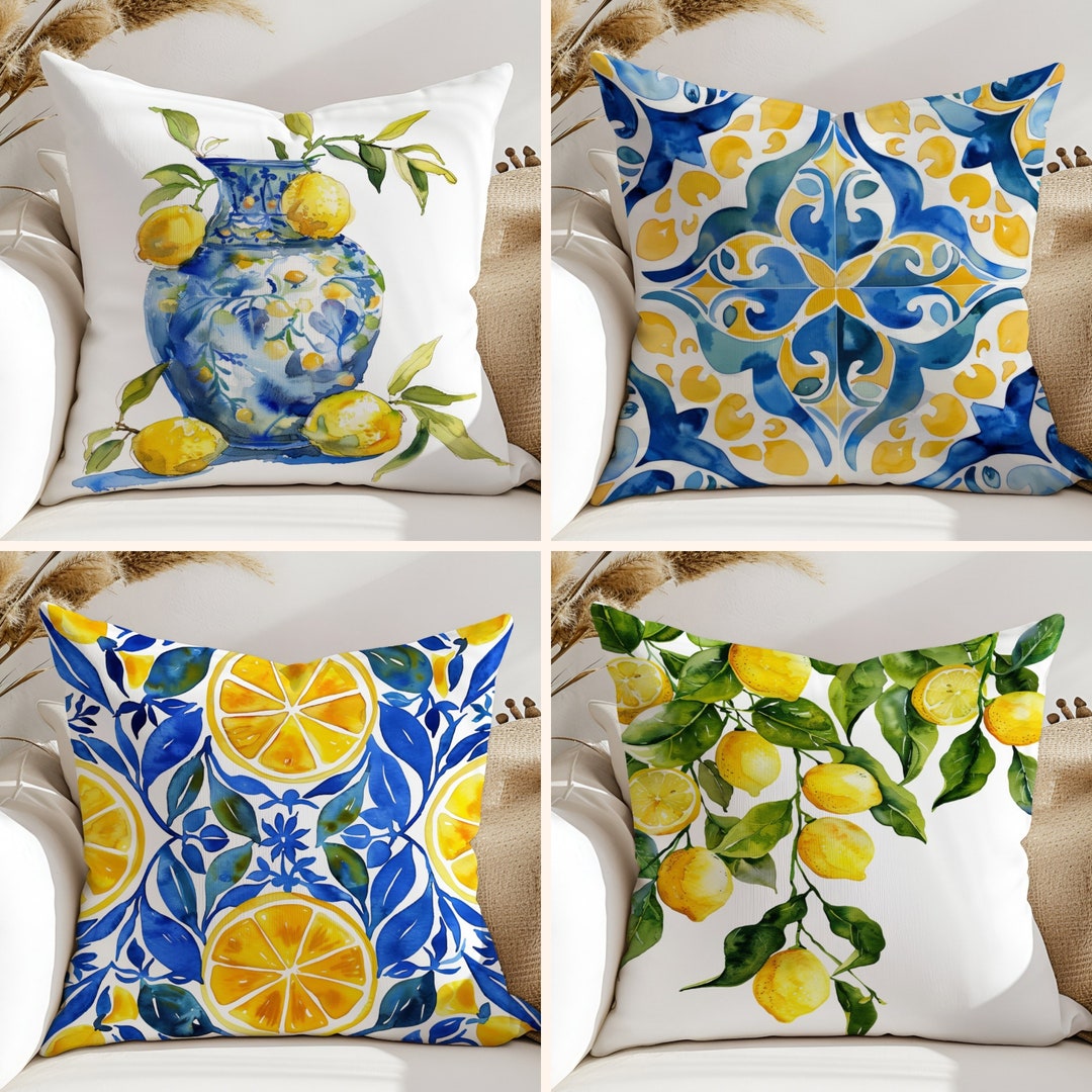 Lemon Pillow Cover, Tiles Pattern, Scandinavian Style Pillow Cases ...