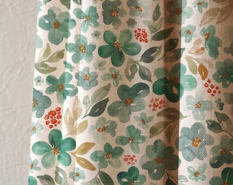 Sage Green Floral Linen Curtain Panel, Botanical Window Drape