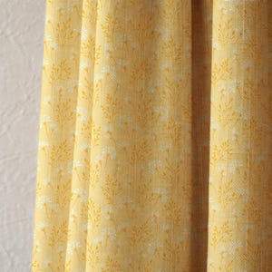 Yellow Botanical Linen Curtain Panel, Delicate Wildflower Print Sheer Drapes for Cottagecore Bedroom Window Decor