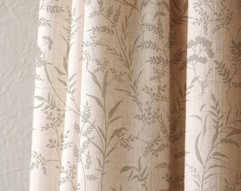 Sheer Botanical Linen Curtain Panel, Neutral Wildflower Drapes, Minimal Cottagecore Window Treatment for Living Room Bedroom Airy Decor