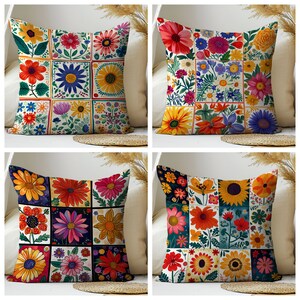 Floral Pillow Case, Boho Throw Pillow, Spring Flower Cushion Cover, Decorative Pillows, Multicolor Pillow, Bohemian Decor, Housewarming Gift