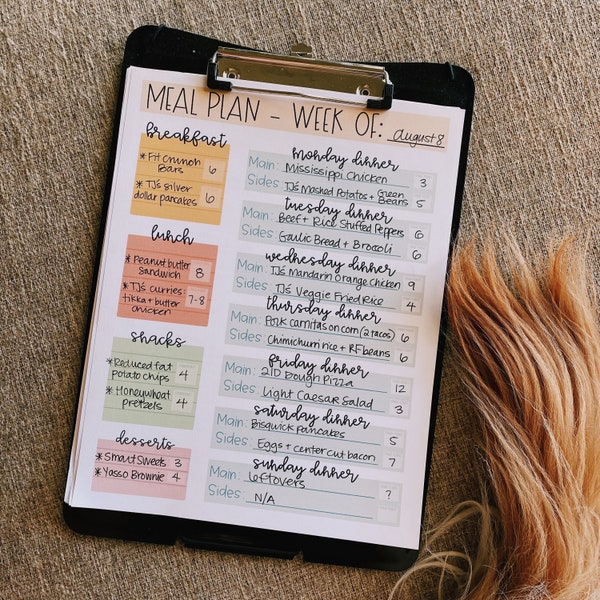 6-in-1 Weekly Meal Planner | Printable Meal Plan | Weight Watchers Meal Plan | WW SmartPoints | Calorie Counting | Grocery List | Health