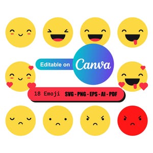 Minimalist Emoji Pack, Flat Icons,Canva Editable, Social Media Graphics (Digital Download