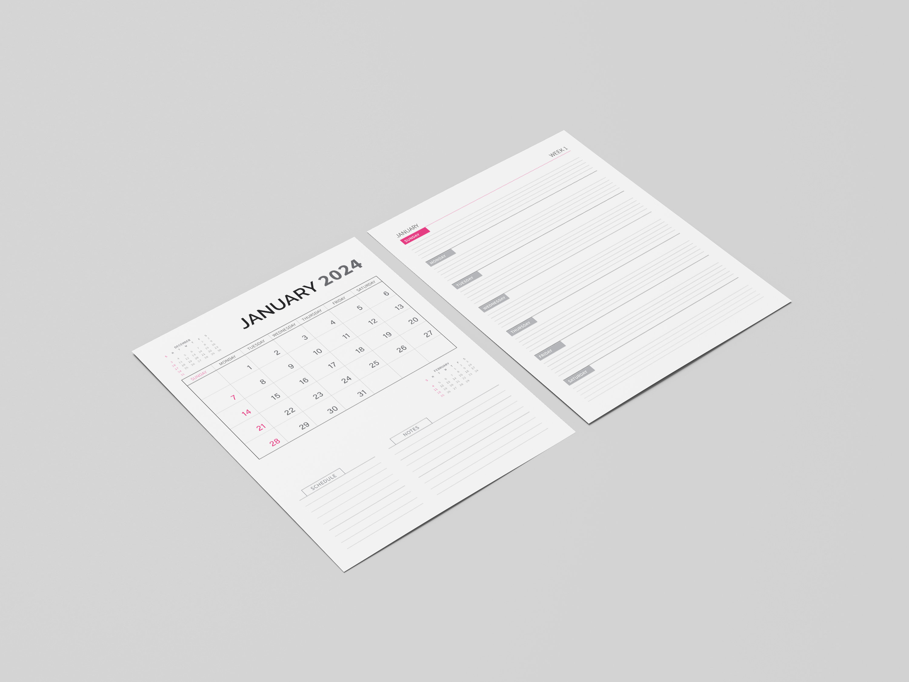2024 Calendar With Monthly, Weekly, Daily Notes Previous Month and