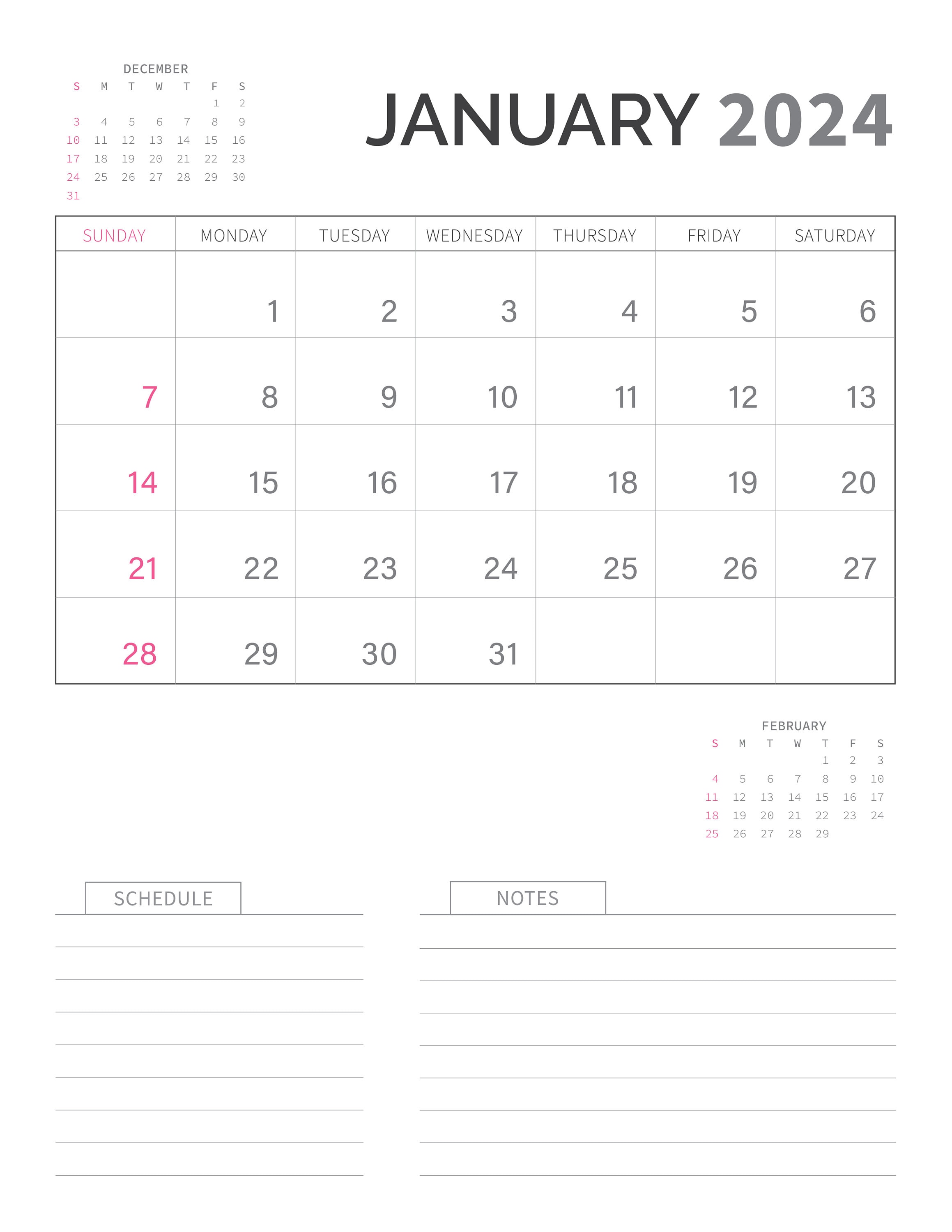 2024 Calendar With Monthly, Weekly, Daily Notes Previous Month and