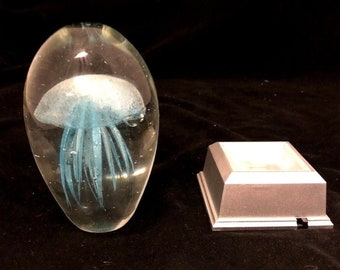 Handmade Glass Jellyfish Paperweight With Colour LED Base