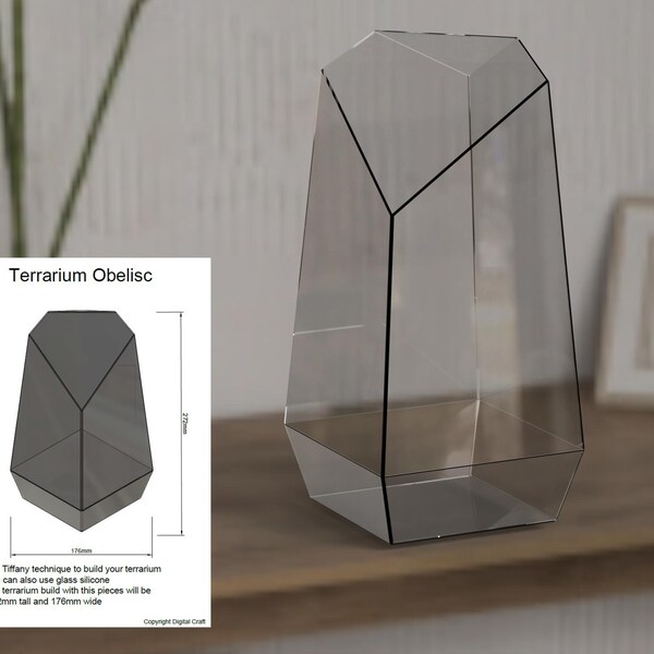 Stained Glass Terrarium Pdf Template. Obelisk Terrarium. Geometric/Polygonal Glass enclosure. Tiffany art