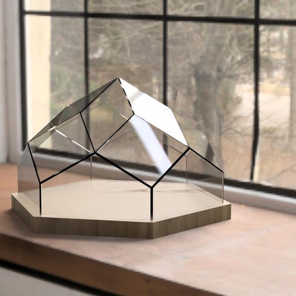 Hexagonal Dome Glass Terrarium- Template. Pdf printable template. Geometric/Polygonal Glass