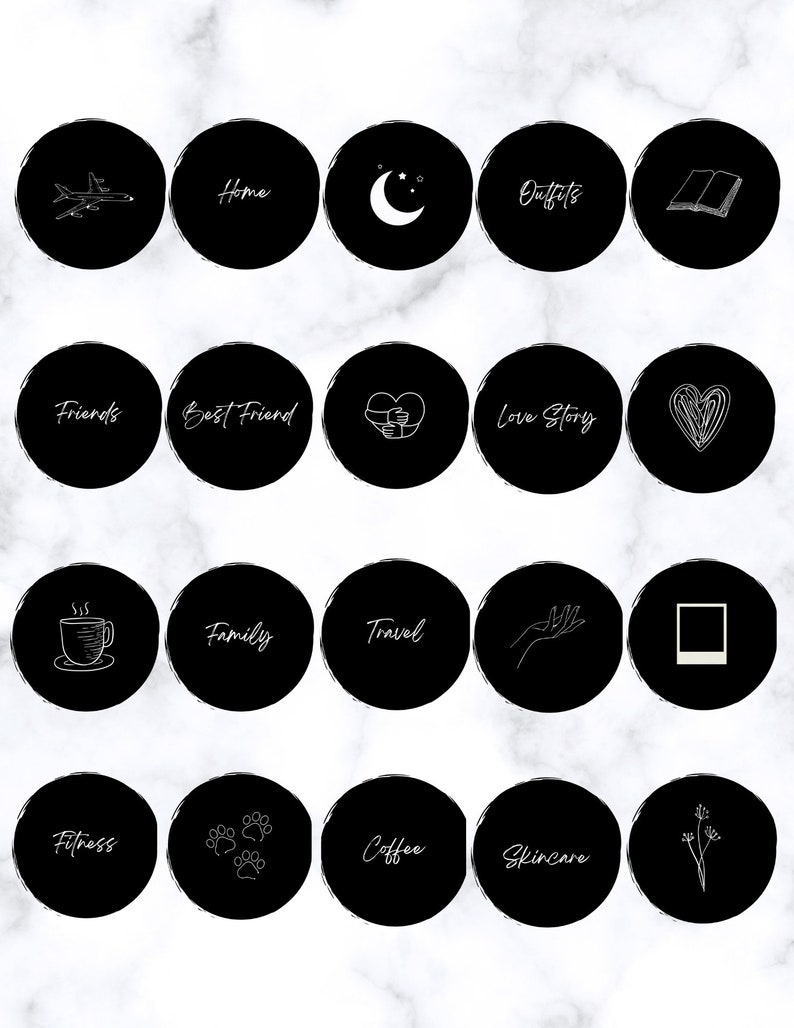 Editable Minimalist Black Instagram Highlight Covers, Black and White