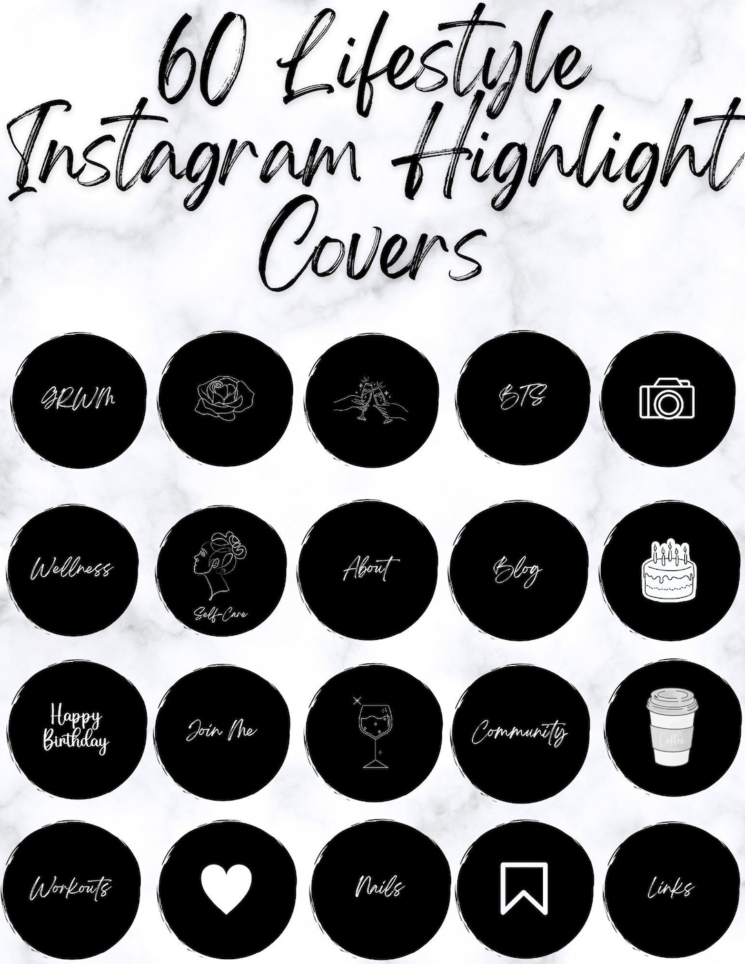 Editable Minimalist Black Instagram Highlight Covers, Black and White Instagram Highlight Covers
