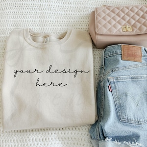 Jerzees 562mr Mock Up, Lifestyle Flat Lay Style Sweatshirt, Bright Airy Aesthetic Mocks, Mocks For POD, Mock For Fall Winter, Styled Mockups