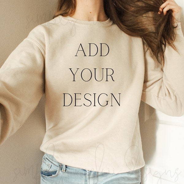 Sand Jerzee Oversized Sweatshirt Model Mock Up | Trendy, Aesthetic, Sweater Mocks, Simple Mockups For POD, Etsy, E-Commerce Shops