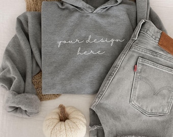Gildan 18500 Hoodie Folded Sweatshirt Mockup, Minimalistic Gildan Sport Grey Folded Flat Lay Mockup, G180 Folded Sweatshirt, Lifestyle Mocks