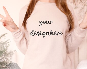 Sand Jerzees 562mr Crewneck Mockup, modello estetico (JPG digitale)