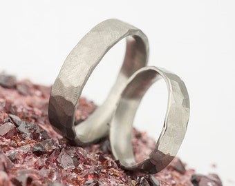 Mens Hammered Wedding Band -  His and Hers Titanium Ring - Natura