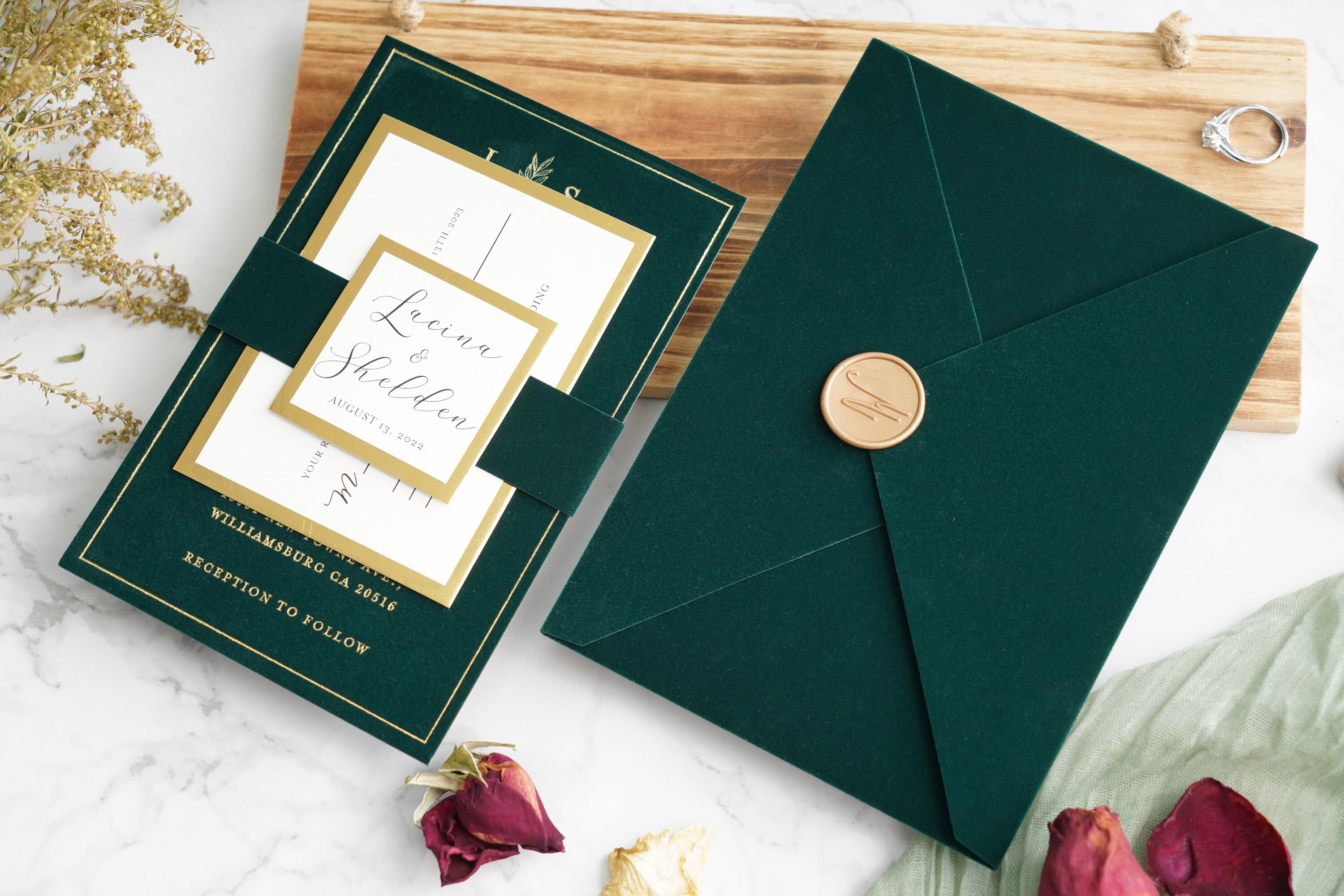 Emerald Green Velvet Wedding Invitation Cards Emerald Green Etsy Australia