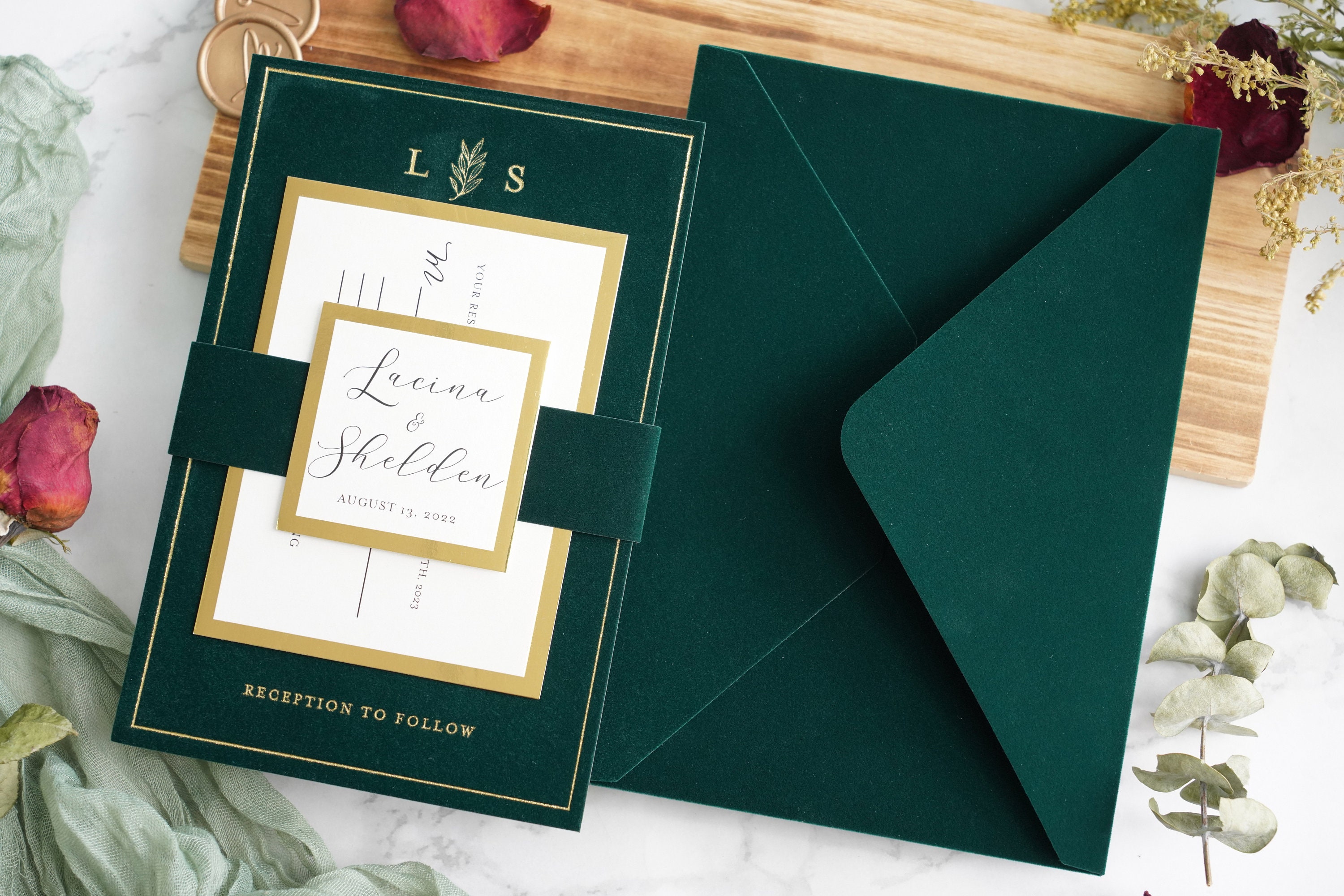 Emerald Green Velvet Wedding Invitation Cards Emerald Green Etsy Australia