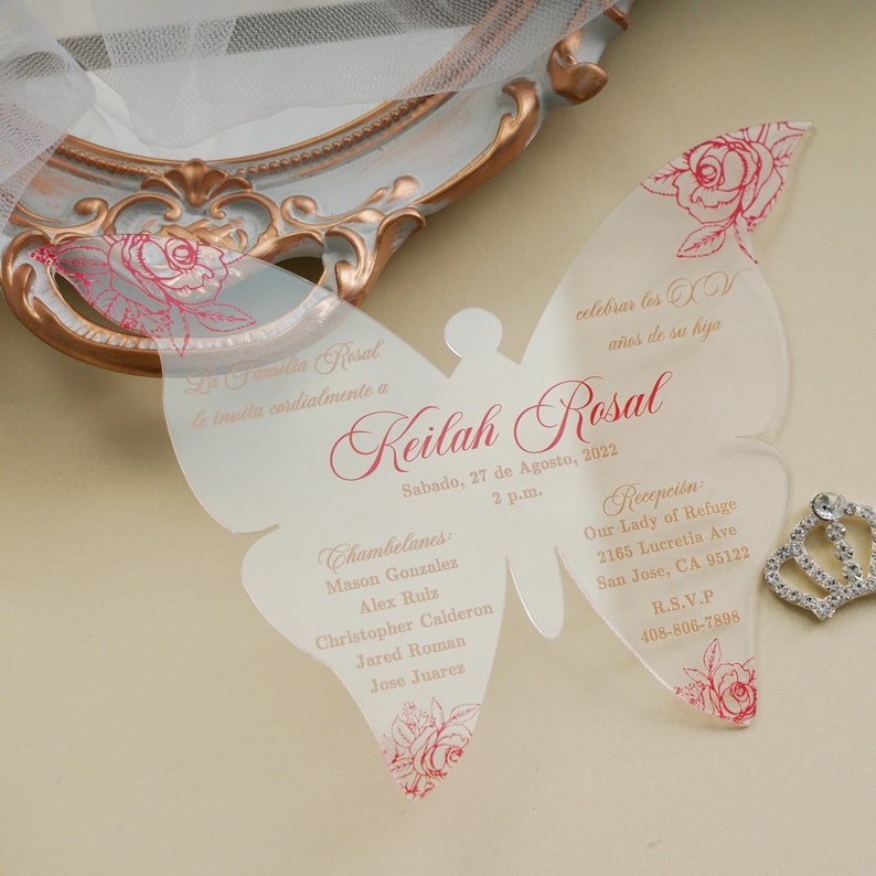 Xv Años Invitations, Red Butterfly Quince Anos, Acrylic Invitations