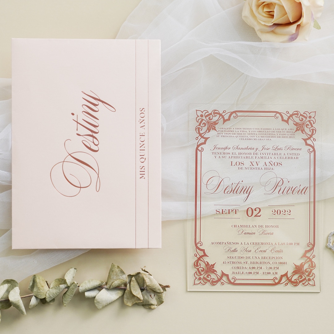 Xv Años Invitations Quince Anos Champagne Pink Acrylic Invitations