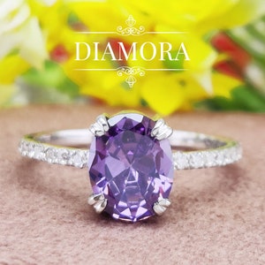 Amethyst Engagement Ring Women, 925 Silver Amethyst Purple Ring, Oval Cut Solitaire Ring, February Birthstone Ring, Anniversary Gift For Her