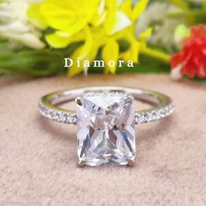 Radiant Cut Moissanite Engagement Ring, Hidden Halo Solitaire Wedding Ring Women, 10K /14K Yellow Gold Ring, Solitaire Bridal Ring, Gift Her