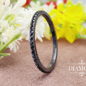 Schwarzer Diamant Moissanite Eternity Band Frauen, Black Diamond Ehering Frauen, Runde Diamant Simulant Silber Band, Jubiläum Ring Geschenk