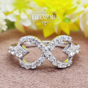 Infinity Ring, Round Moissanite 925 Silver Infinity Ring, Diamond Infinity Unique Ring, Infinity Ring Women, Stackable Ring, Gift For Her