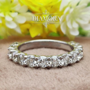 Halbe Ewigkeit Ehering Frauen, 925 Sterling Silber Damen Ehering, Runder Schnitt Moissanit Passenden Stacking Band, Jubiläumsgeschenk Für Sie