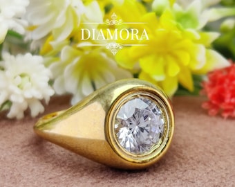 Round Moissanite Dome Engagement Ring, Unique Chunky Statement Ring, Round Moissanite Bezel Set Silver Ring, Dome Diamond Unisex Silver Ring