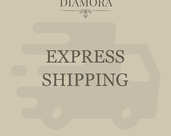 May include: A beige graphic with the text "DIAMORA" at the top, and "EXPRESS SHIPPING" in large letters below. A stylized truck silhouette is on the right side of the image, suggesting fast delivery.
