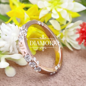 Round Moissanite Wedding Band Women, Lacie Women Band, Matching Unique  Band, 10K/14K/18K Rose Gold Band Women, Stacking Silver Ring Women