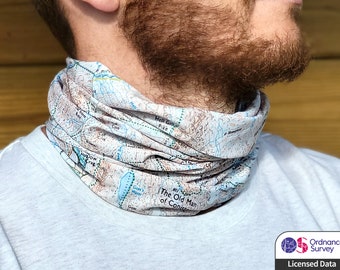 Lake District OS Map Snood, Coniston, Buff, Neckwarmer, Face Mask, Bandana, Gaiter, Neck Tube, Gift for Men, Gift for Dad, wearable map