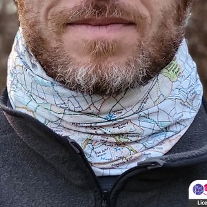 Peak District Castleton OS Map Snood, Gift, Buff, Neckwarmer, Face Mask, Bandana, Gaiter, Neck Tube, Gift for Men, usable map, Outdoors