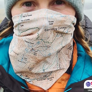 Helvellyn OS Map Snood, Lake District Gift, Buff, Neckwarmer, Face Mask, wearable map, scarf, Neck Tube, Gift for Men, Gift for Dad, Outdoor