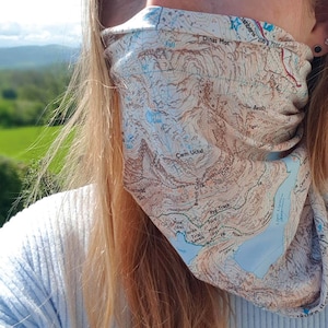 Snowdon OS Map Buff, cadeau Snowdonia, Snood, cache-cou, masque facial, carte portable, guêtre, tube de cou, écharpe Snowdon, cadeau papa, écharpe tube