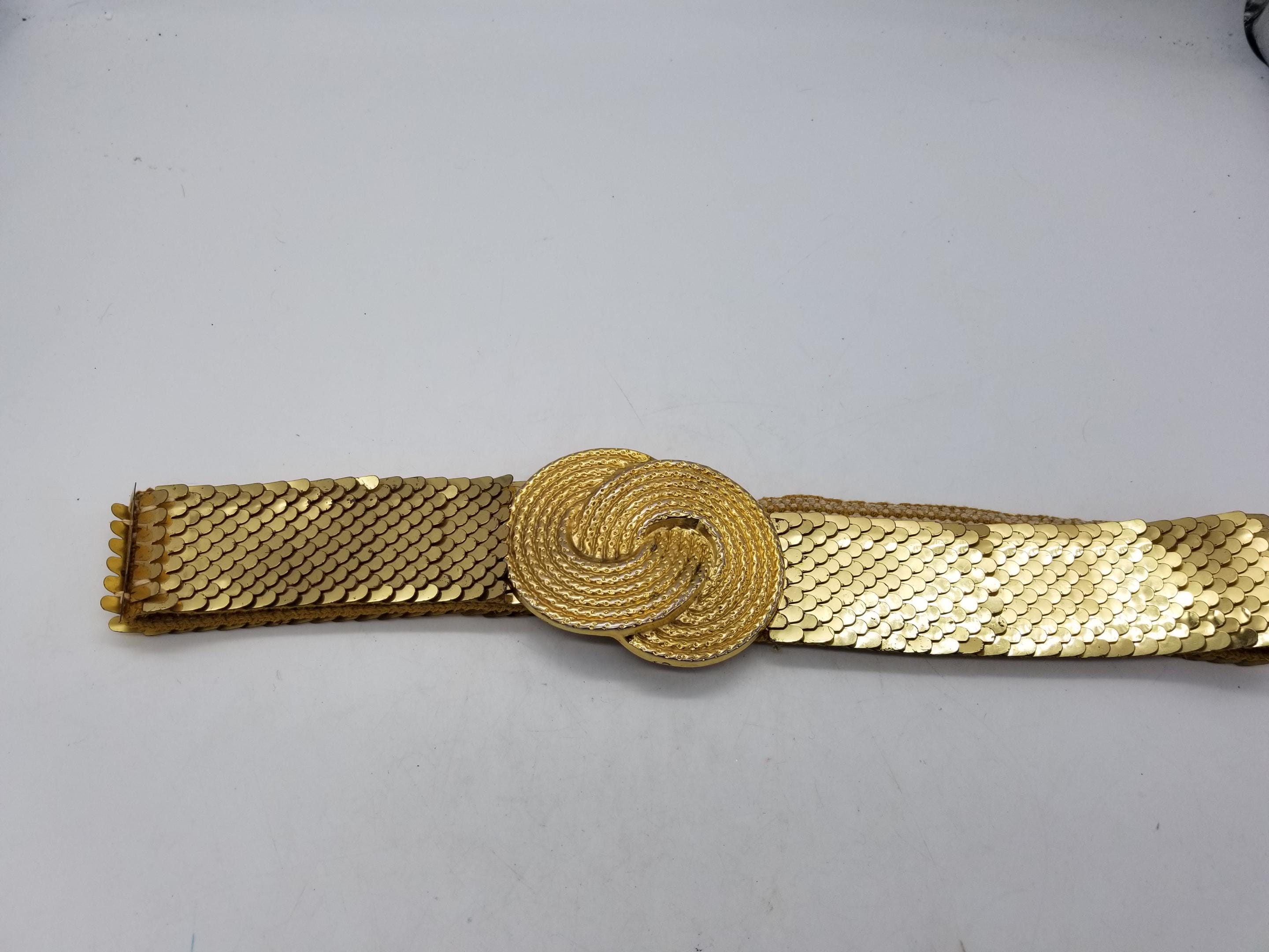 VTG NAN LEWIS Pink Elastic Belt Gold Medallion Circles Buckle Fashion Wide Retro Nan Lewis Belts - Etsy main image 2
