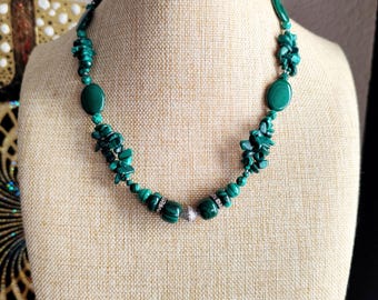 Natural Malachite Necklace | Green Gemstone Beaded | Genuine Malachite Jewelry | Healing Stone Gift for Her