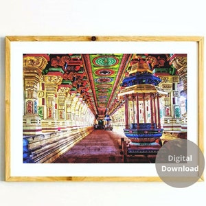 South Indian Temple art, Rameshwaram Temple, Hindu temple architecture, Indian travel print, Tamil temple, Instant download, Travel poster
