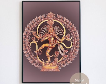 Nataraj Shiva Art Print – Hindu God Wall Decor, Dancing Shiva Poster, Spiritual Home Printable