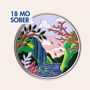 Moneda por 18 meses de sobriedad con nota escrita a mano