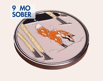 Nine Months Sober Coin – Fox Sobriety Chip, 9‑Month Recovery Gift, Non‑Religious Token