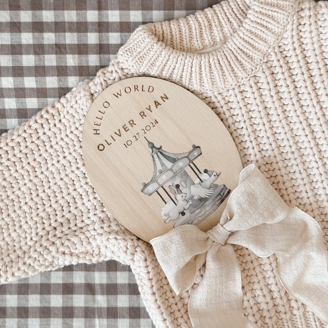 Personalized Wooden Baby Name Plaque – Custom Birth Announcement Sign ...