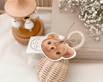 Rattan Baby Rattle, Natural Rattle, Boho Baby Gift Newborn, Wicker Baby Rattle, Bamboo Bell toy, Baby Shower Gift Idea, Neutral Baby Gift.